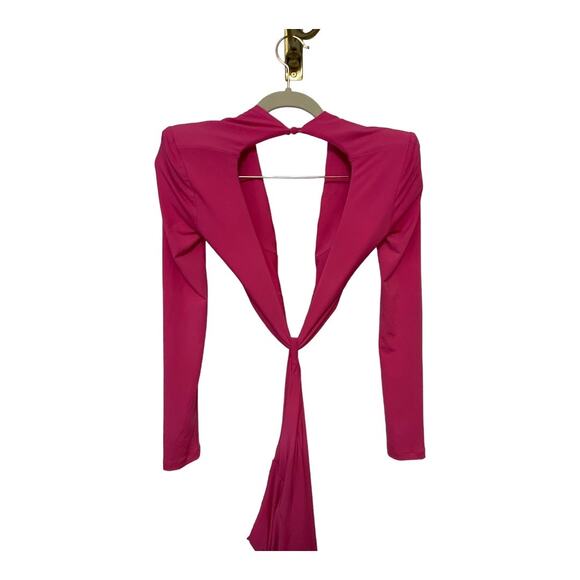 Nookie Jewel Maxi Gown Twist Front Cut-Out Side Slit Long Sleeve Neon Pink Small - Picture 9 of 14